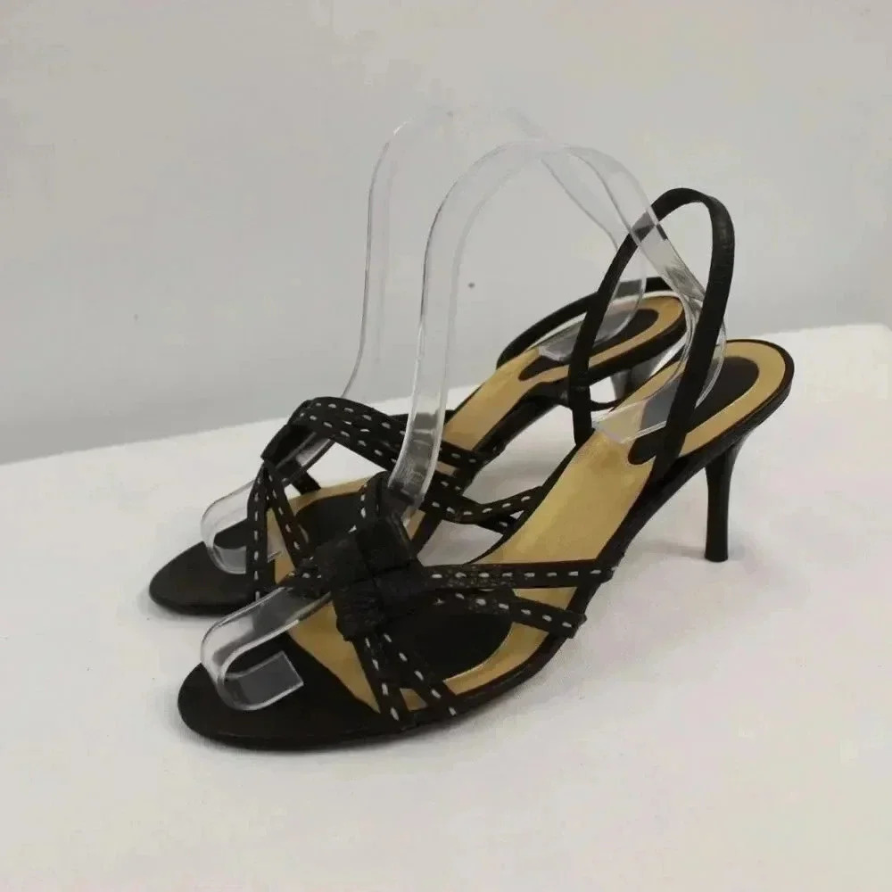Bottega Venetta choc leather strap kitten heels size 40 - Picture 11 of 16